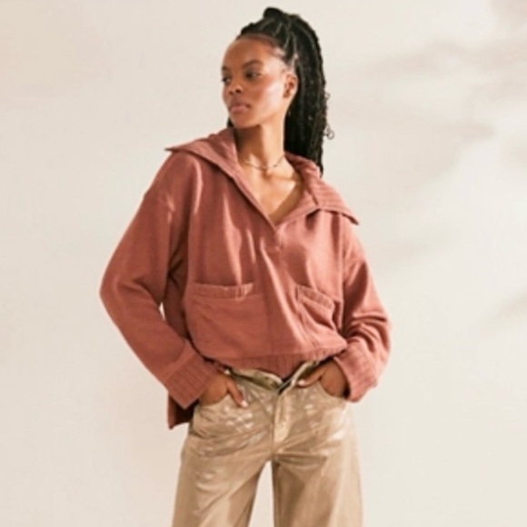 Free People Sweaters - Free People Beach Grace Pullover Sweater Med Chutney Knit Pockets Boho oversized